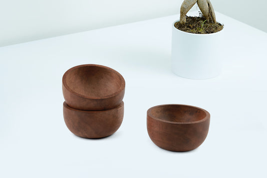 Acacia Wood Dessert Bowls - Set of 3