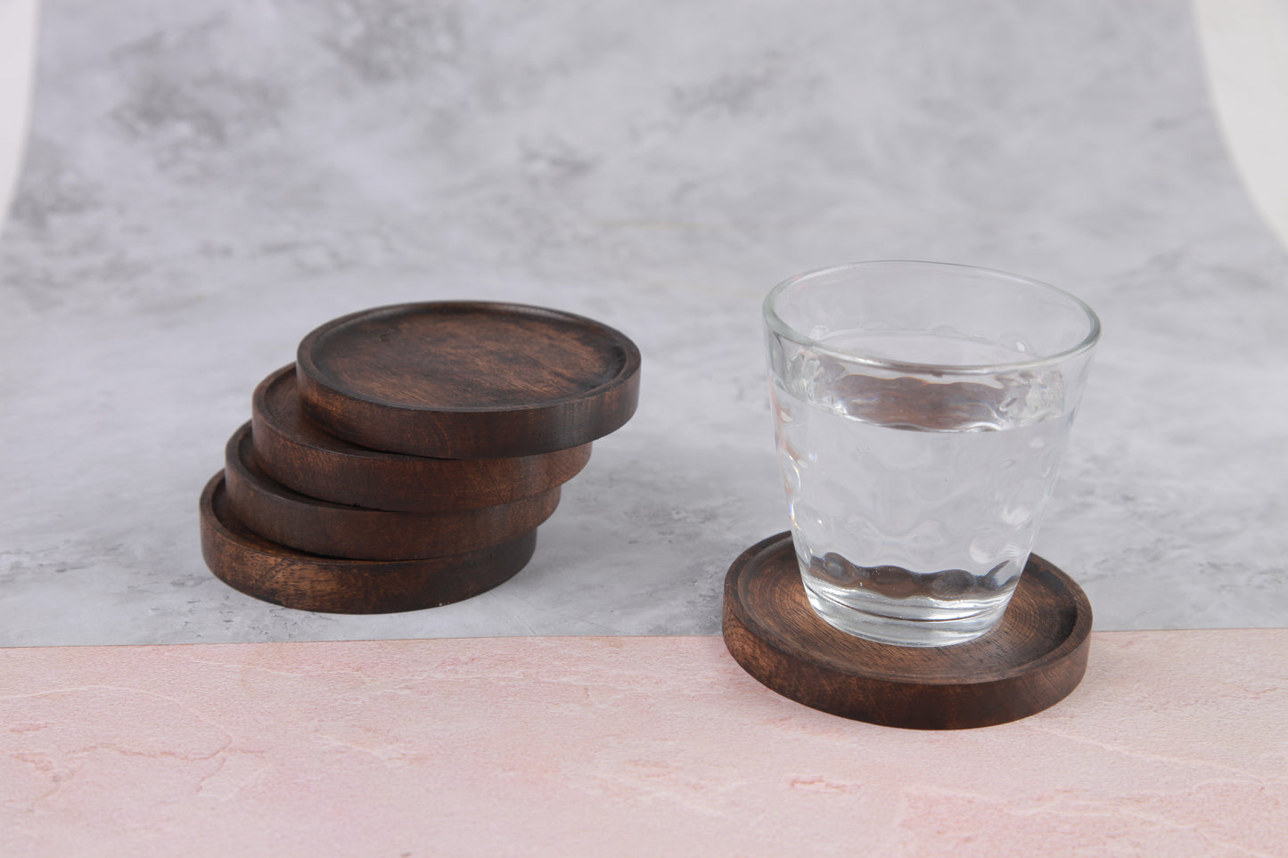 Wooden Round Pedestal Drink Coasters - Set of 5