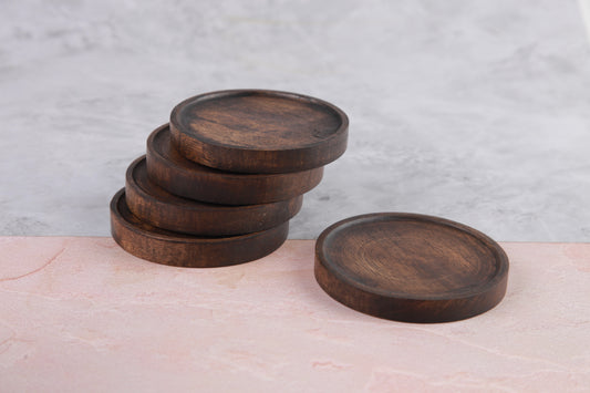 Wooden Round Pedestal Drink Coasters - Set of 5