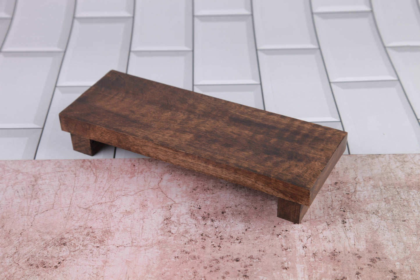 Wooden Handmade Rectangle Pedestal Tray - Walnut