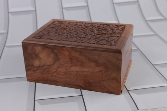 Wooden Engraved Rosewood Urn Box