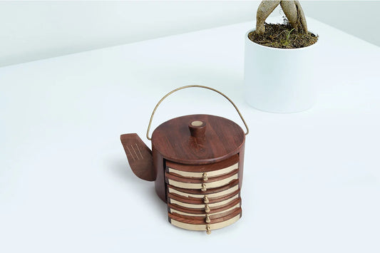 Wooden Kettle Handmade Drink Coasters - Set of 6