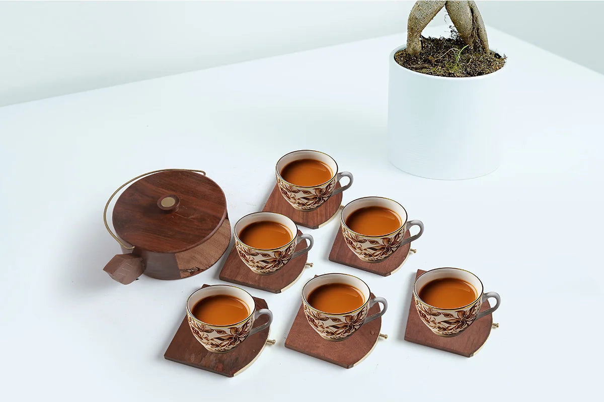 Wooden Kettle Handmade Drink Coasters - Set of 6