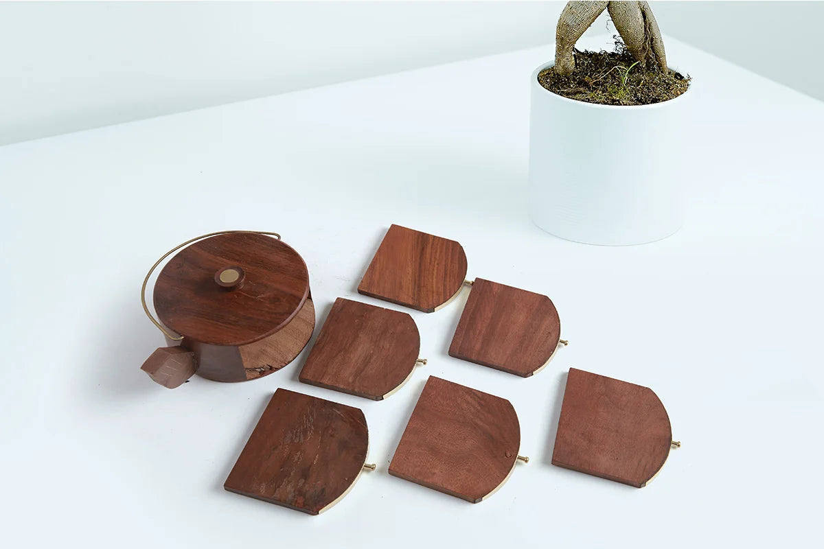 Wooden Kettle Handmade Drink Coasters - Set of 6