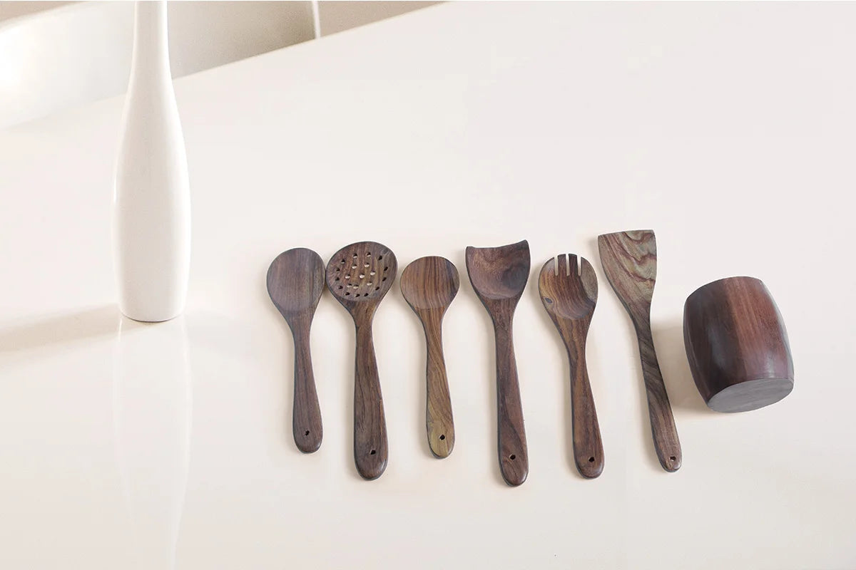 Wooden Sheesham Cooking Spoon Set - 7 Pieces