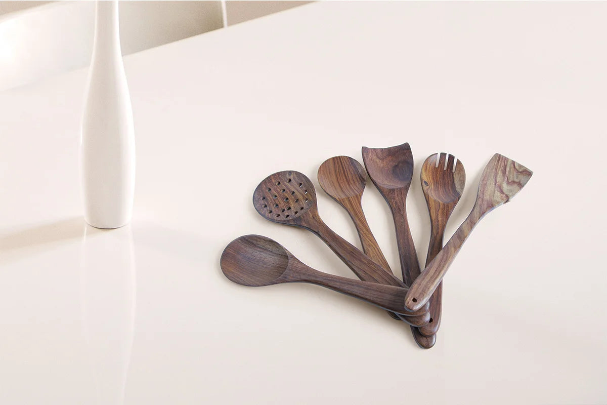 Wooden Sheesham Cooking Spoon Set - 7 Pieces